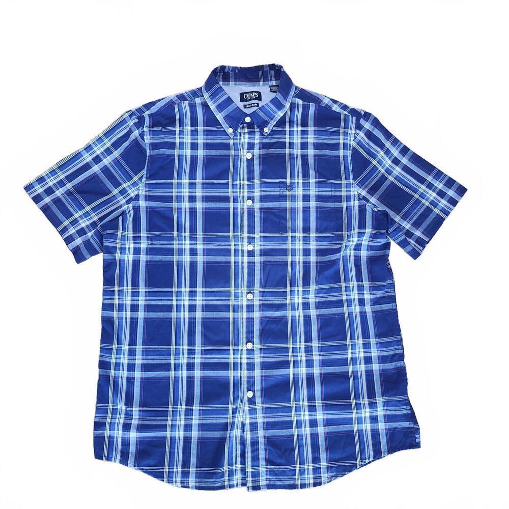 Chaps Mens Size L Blue Plaid Casual Shirt